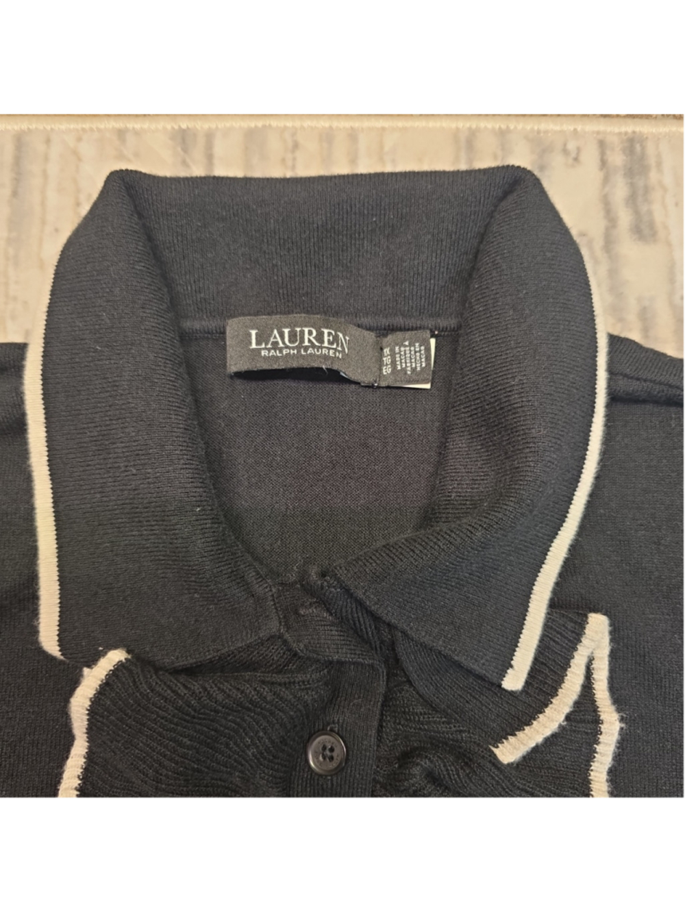 Lauren Ralph Lauren Black Label Ruffle Trim Polo Sweater In Black Women's Sz 1X - Picture 5 of 10